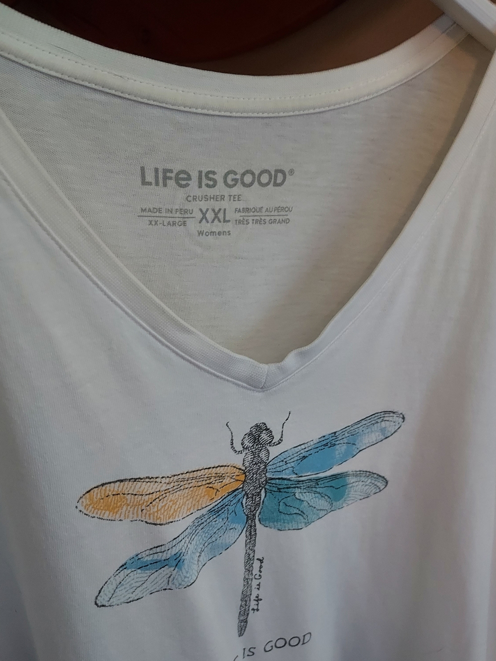 Life Is Good White Women’s Tee with Black Logo Patch